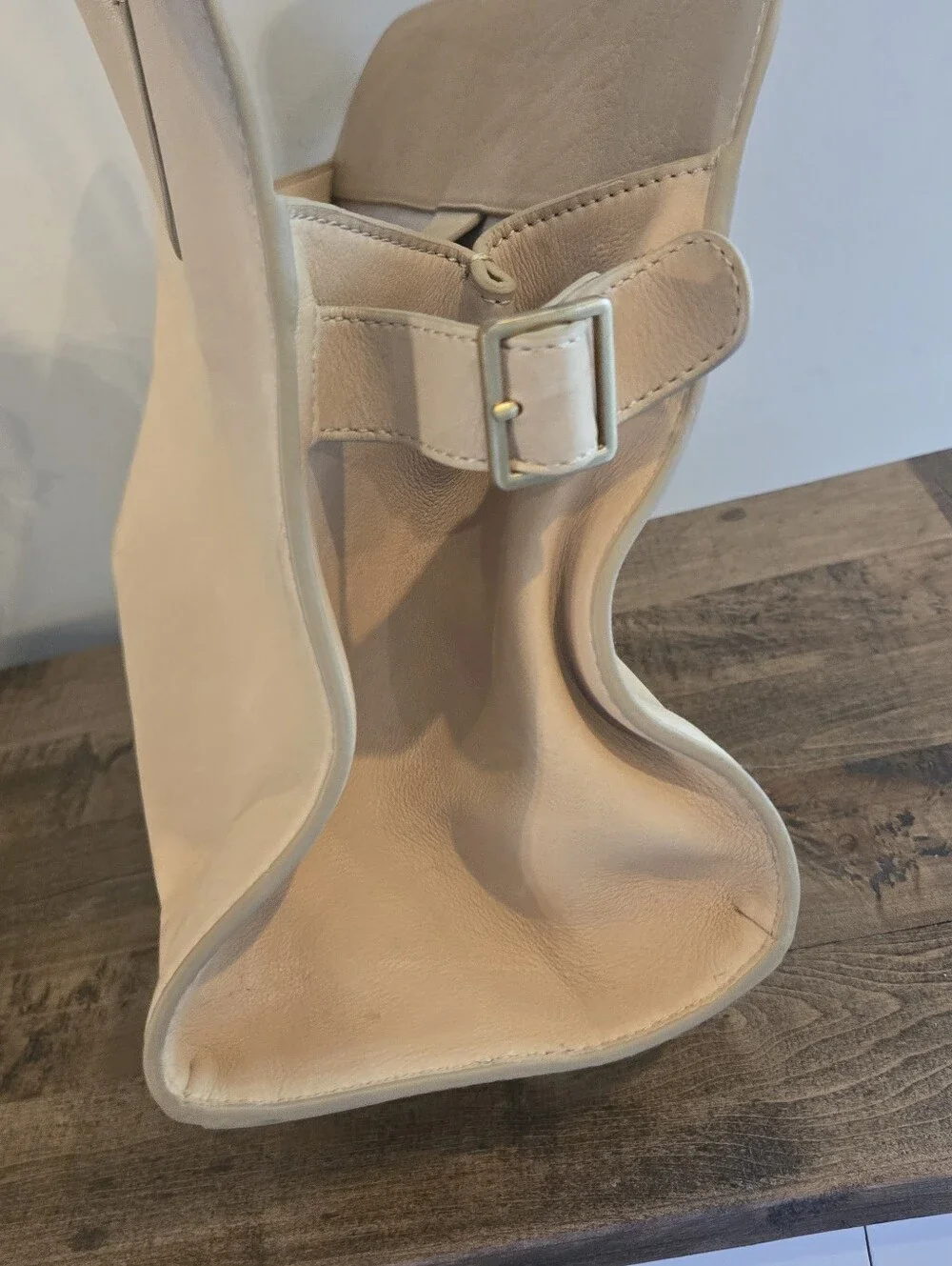 Margot New York Genuine Leather Bowling Bag in color Sand